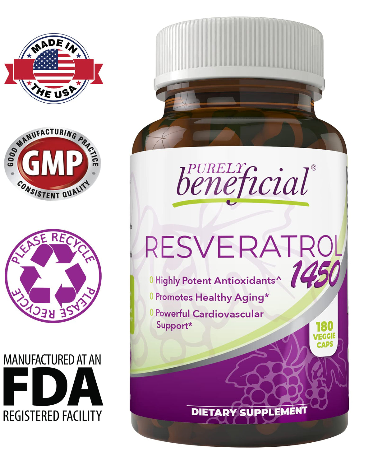 PURELY beneficial RESVERATROL1450-90day Supply, 1450mg per Serving of Potent Antioxidants & Trans-Resveratrol, Promotes Anti-Aging - FENGGESTORE20