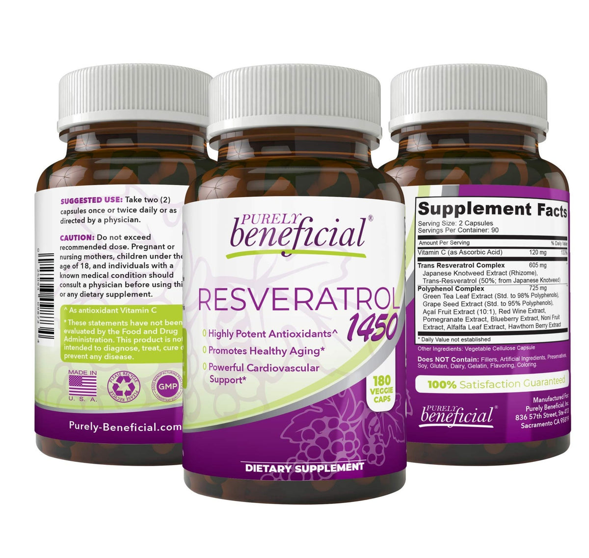 PURELY beneficial RESVERATROL1450-90day Supply, 1450mg per Serving of Potent Antioxidants & Trans-Resveratrol, Promotes Anti-Aging - FENGGESTORE20