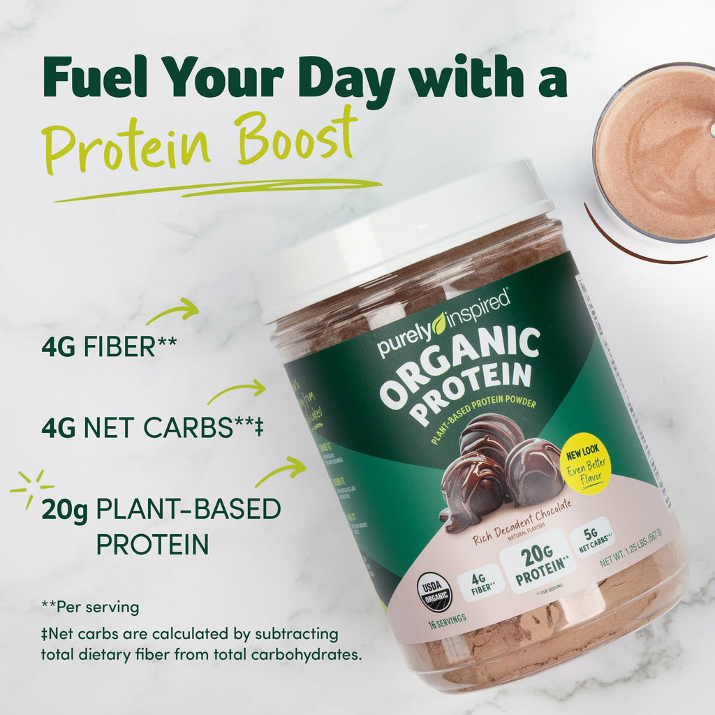 Purely Inspired Plant-Based Protein Powder for Men & Women, Rich Decadent Chocolate (16 Servings) - Vegan & Organic - 20g of Pea Protein Powder for Smoothies & Shakes - FENGGESTORE20