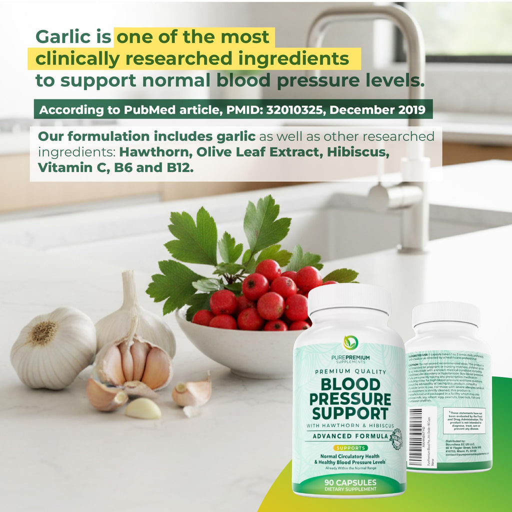 PurePremium Blood Pressure Supplements with Hawthorn Berry, Hibiscus, Garlic & Vitamin B12- Nitric Oxide Supplement for Normal Heart Health - FENGGESTORE20