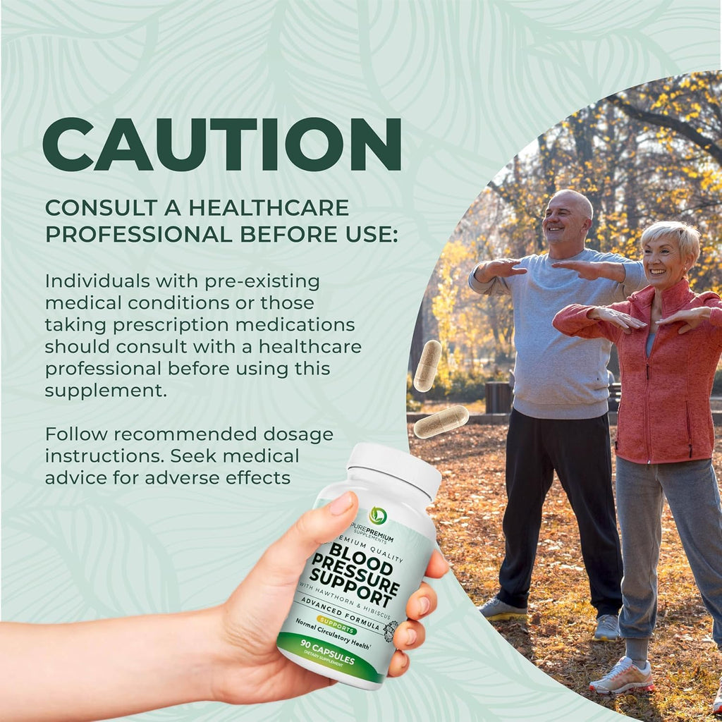 PurePremium Blood Pressure Supplements with Hawthorn Berry, Hibiscus, Garlic & Vitamin B12- Nitric Oxide Supplement for Normal Heart Health - FENGGESTORE20