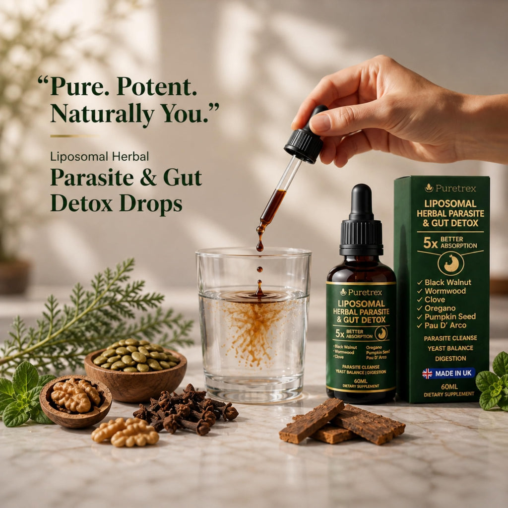 PURETREX Herbal Gut Detox & Cleanse Drops 2 fl oz, Liposomal Dewormer for Humans with Wormwood, Black Walnut, Clove, Pumpkin Seed, PAU D'Arco, Candida - FENGGESTORE20