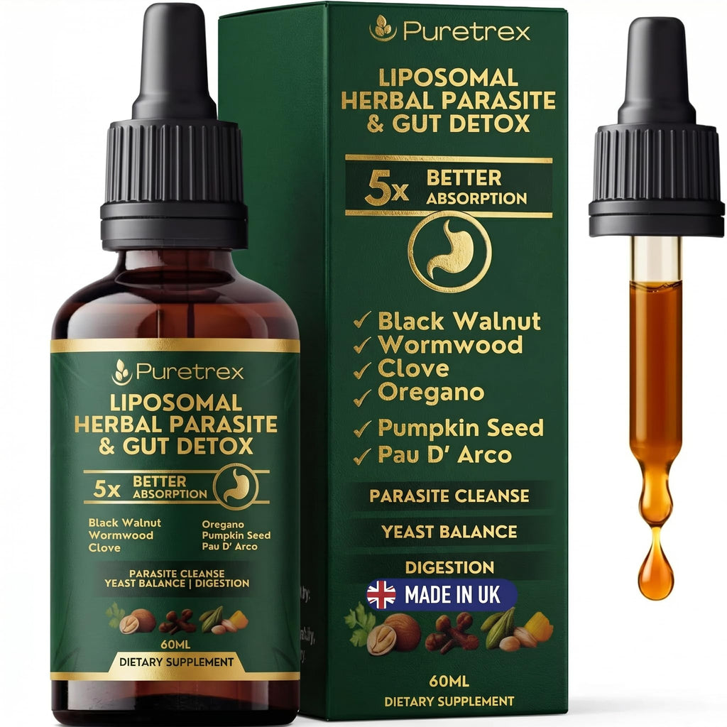 PURETREX Herbal Gut Detox & Cleanse Drops 2 fl oz, Liposomal Dewormer for Humans with Wormwood, Black Walnut, Clove, Pumpkin Seed, PAU D'Arco, Candida - FENGGESTORE20