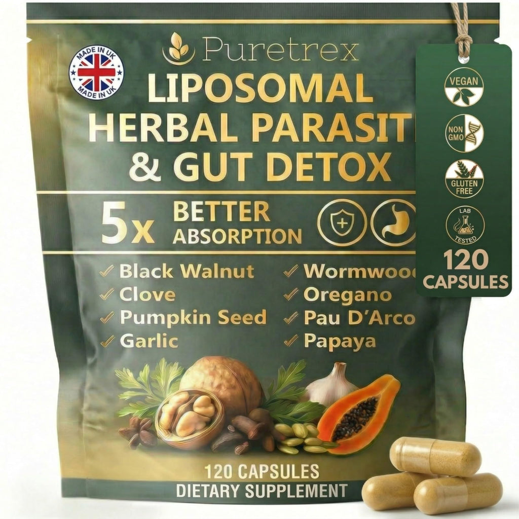 PURETREX Liposomal Herbal Parasite Cleanse for Humans, 9 Herb Wormwood Black Walnut Clove Formula, Gut Detox with Pumpkin Seed Garlic - FENGGESTORE20