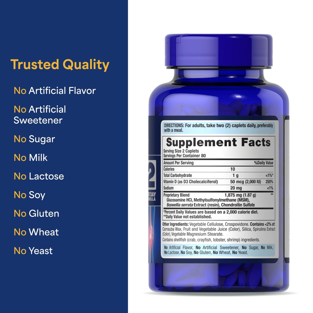 Puritan's Pride Advanced Glucosamine Chondroitin MSM with Vitamin D3 50mcg (2000 IU), Dietary Supplement for Joint Health - FENGGESTORE20