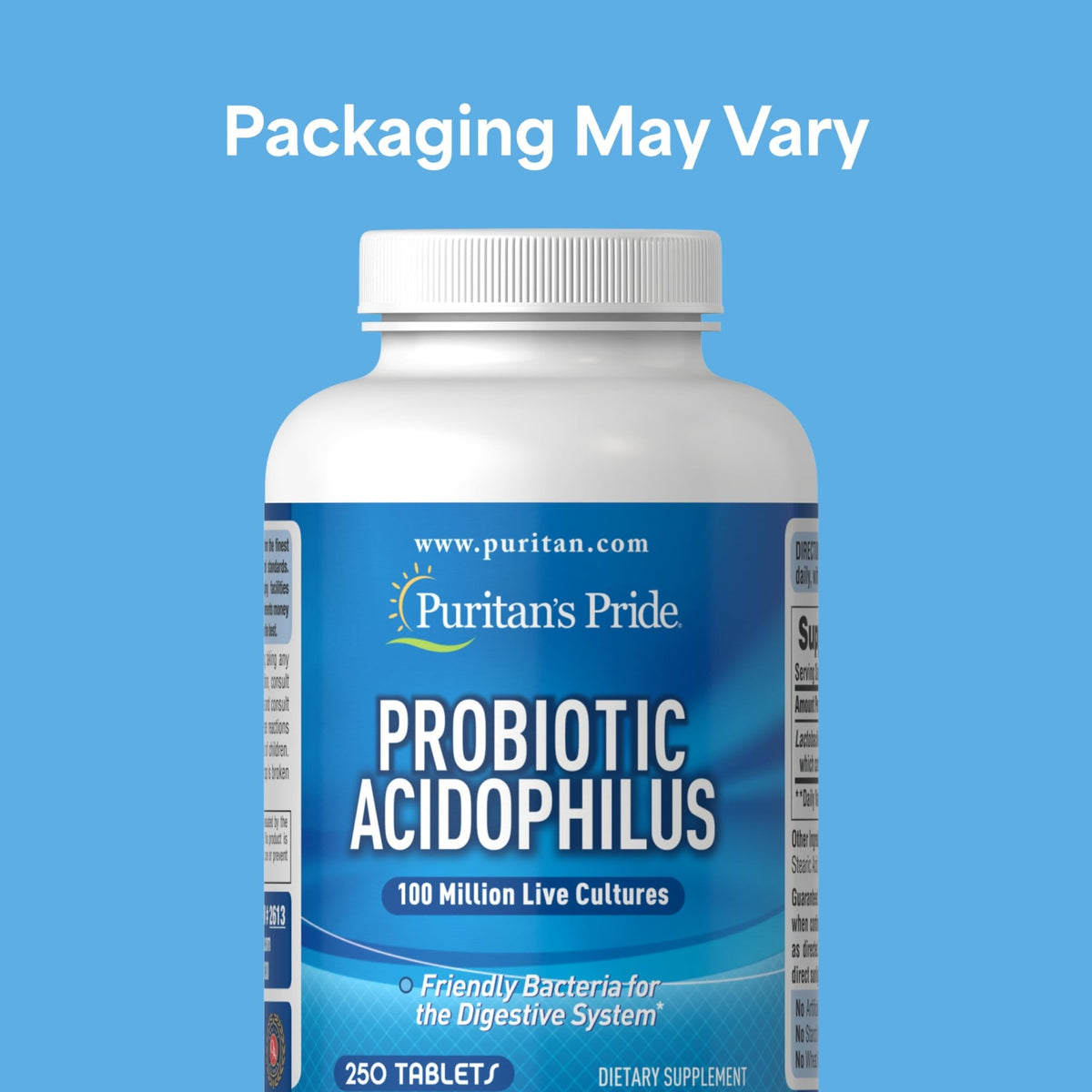 Puritan's Pride Daily Probiotic Acidophilus, 100 Million Live Cultures, Dietary Supplement for Digestive, Gut, and Immune Health, Soy, Sodium, - FENGGESTORE20