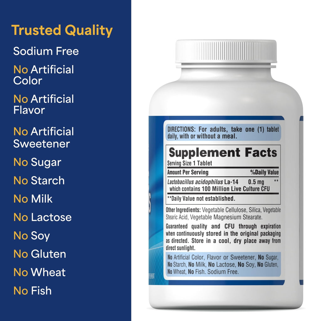 Puritan's Pride Daily Probiotic Acidophilus, 100 Million Live Cultures, Dietary Supplement for Digestive, Gut, and Immune Health, Soy, Sodium, - FENGGESTORE20