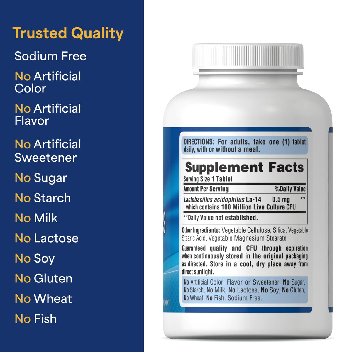 Puritan's Pride Daily Probiotic Acidophilus, 100 Million Live Cultures, Dietary Supplement for Digestive, Gut, and Immune Health, Soy, Sodium, - FENGGESTORE20