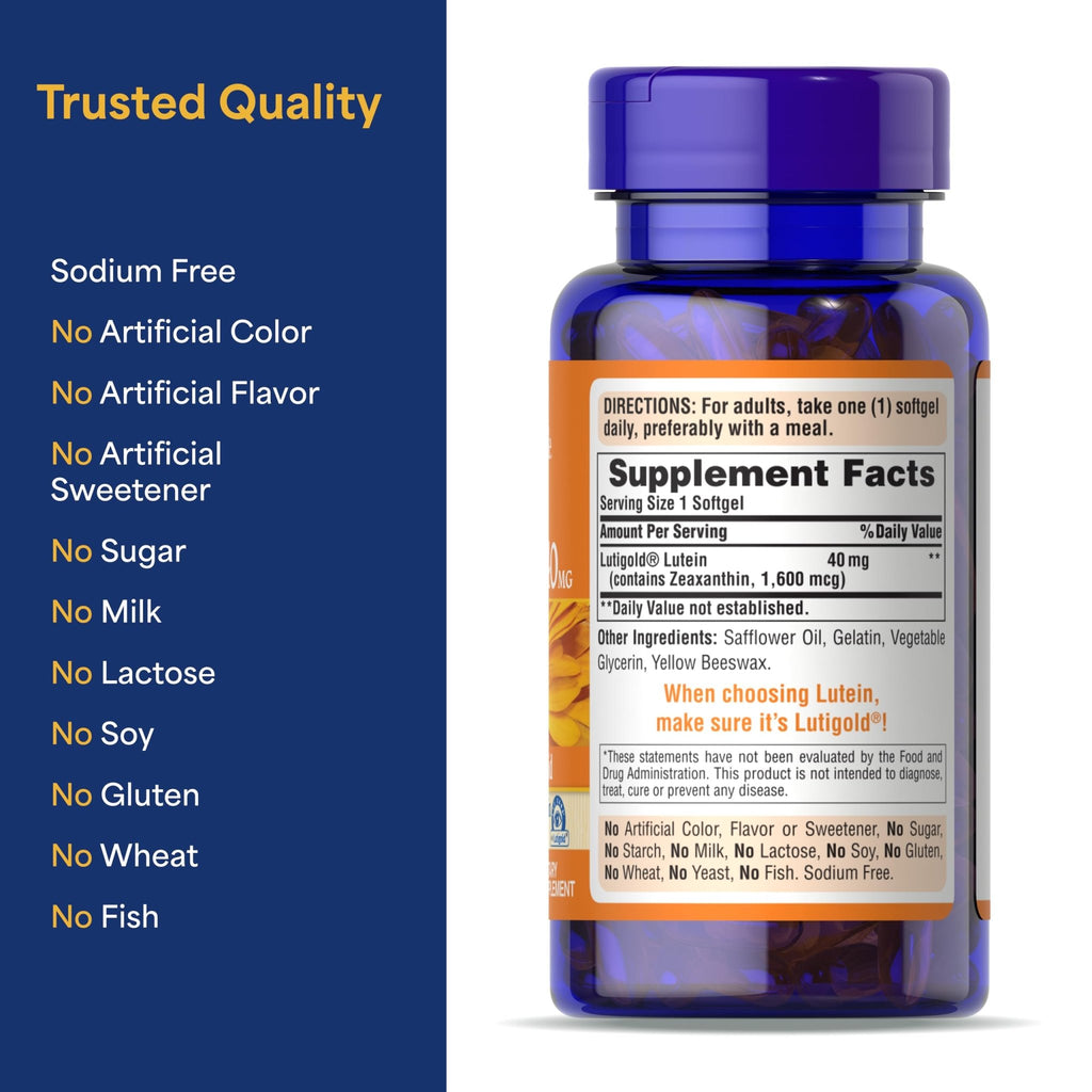 Puritan's Pride Premium Lutigold™ Lutein Carotenoid 40 mg with Zeaxanthin for Men and Women, Dietary Supplement for Eye Health Support, 2 Month Supply, 60 Easy-to-Swallow Softgels - FENGGESTORE20
