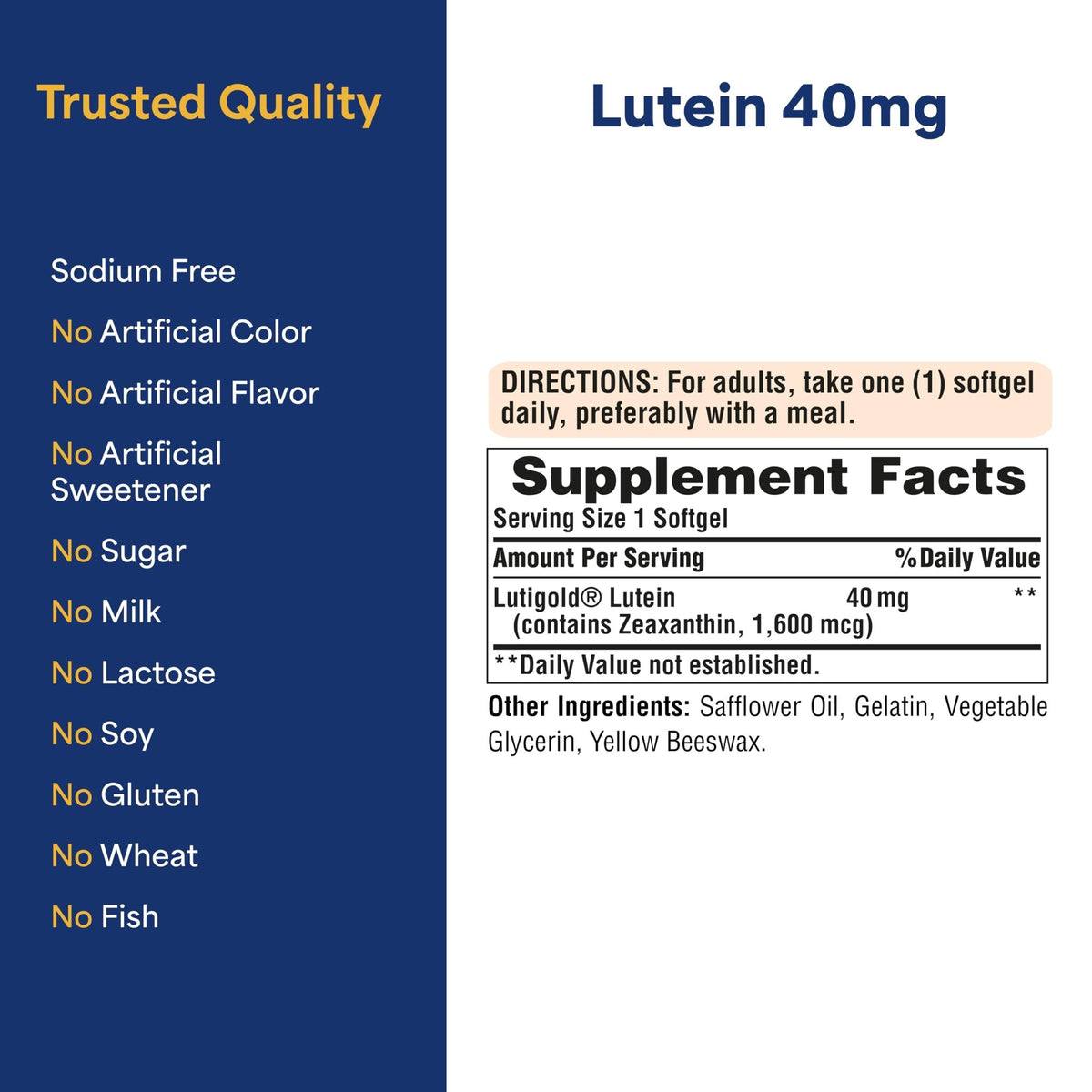 Puritan's Pride Premium Lutigold™ Lutein Carotenoid 40mg with Zeaxanthin for Men and Women, Dietary Supplement for Eye Health Support - FENGGESTORE20