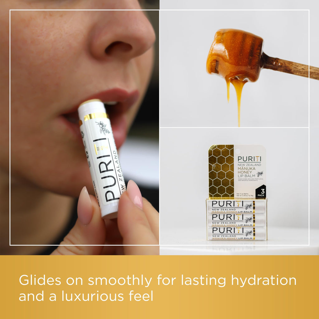 PURITI Manuka Honey Lip Balm – 3pack Soothing & Moisturizing, Enriched with Almond - FENGGESTORE20