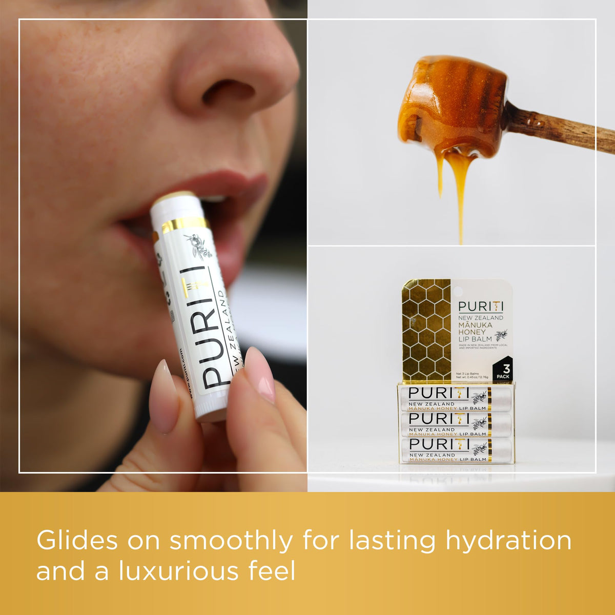 PURITI Manuka Honey Lip Balm – 3pack Soothing & Moisturizing, Enriched with Almond - FENGGESTORE20