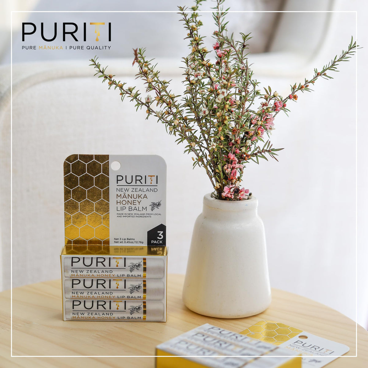 PURITI Manuka Honey Lip Balm – 3pack Soothing & Moisturizing, Enriched with Almond - FENGGESTORE20