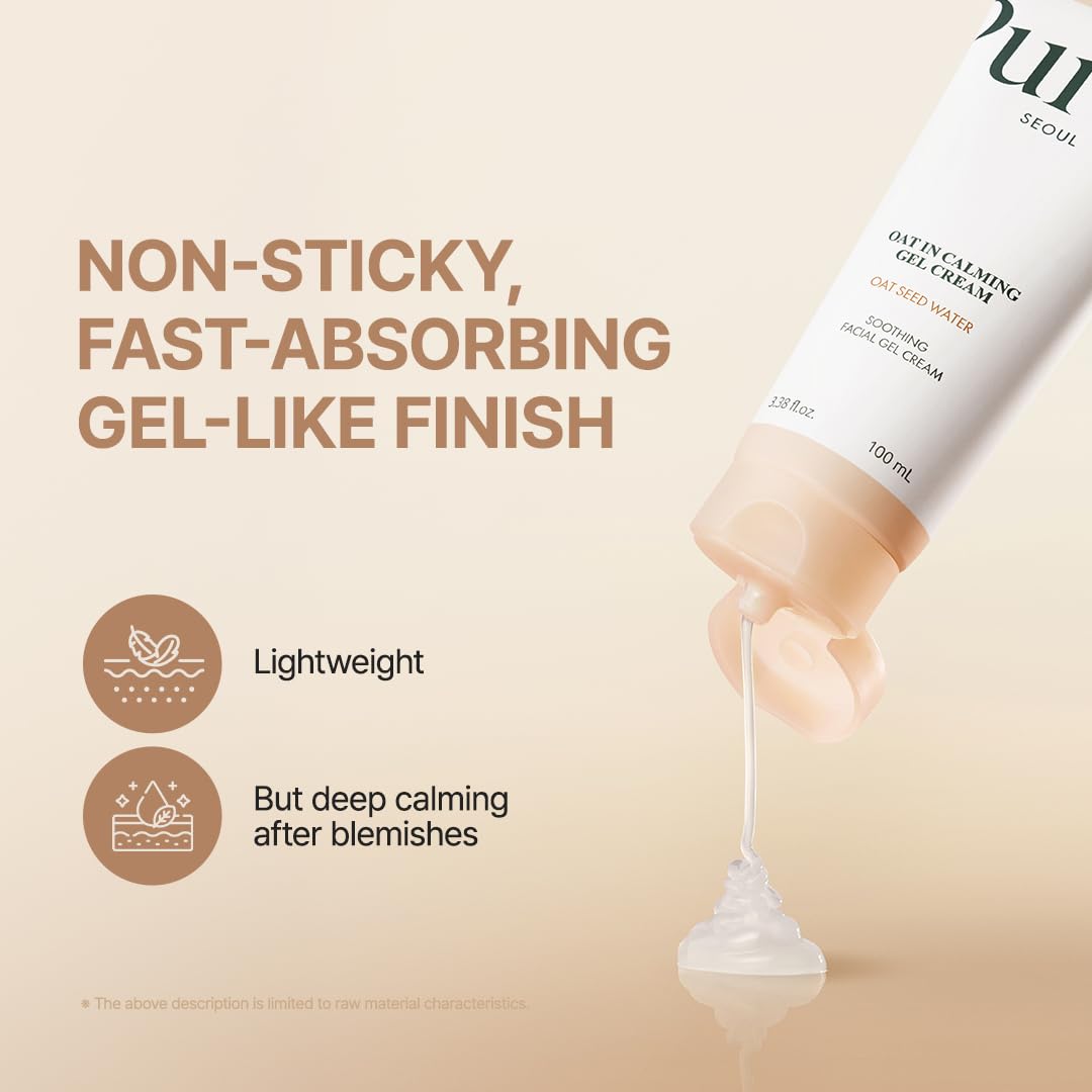 PURITO Oat In Calming Gel Cream, Non-Comedogenic, 77% Oat Seed Water Lightweight Water-Gel Face Moisturizer - FENGGESTORE20