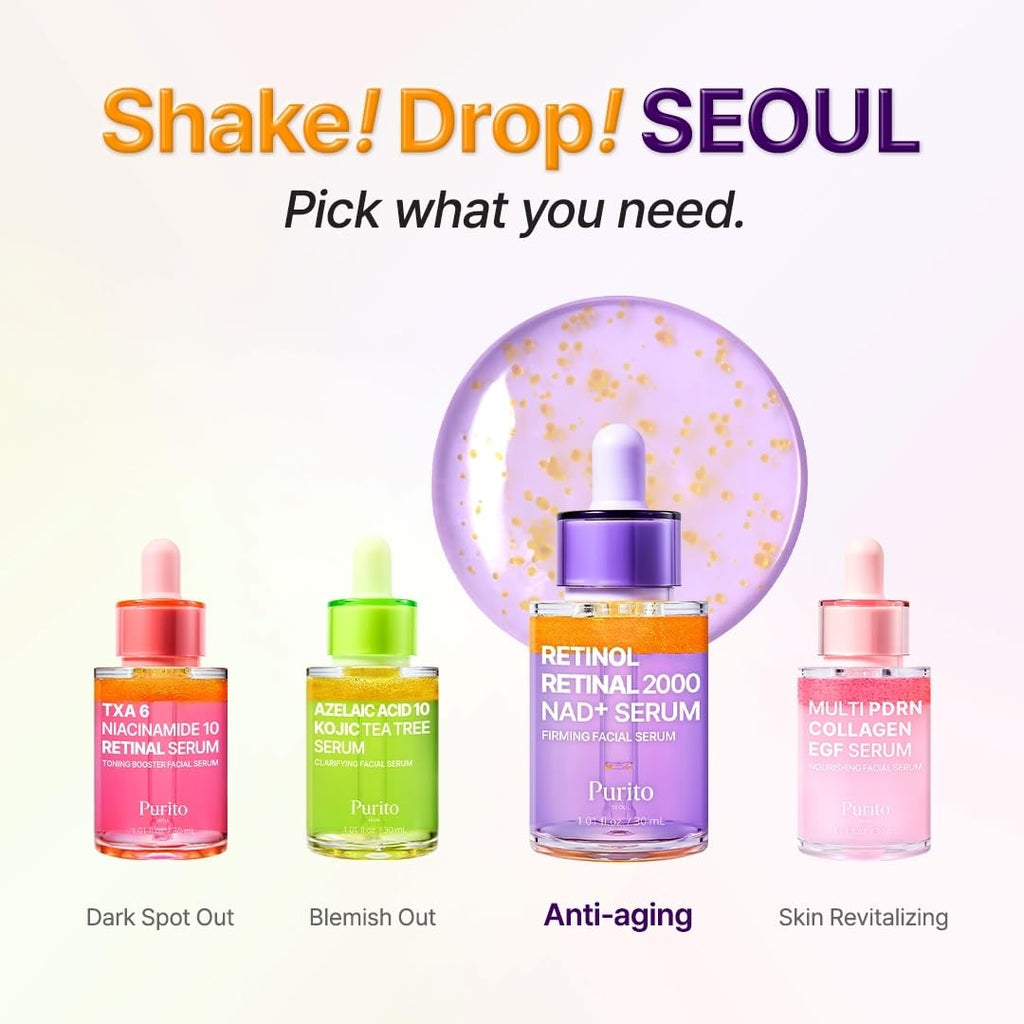 PURITO Retinol 0.1% + Retinal 0.1% Anti-Aging Facial Serum | for Wrinkles, Fine Lines & Firmer Skin | Dual Retinoids with NAD+, Improve Elasticity & Skin Texture - FENGGESTORE20