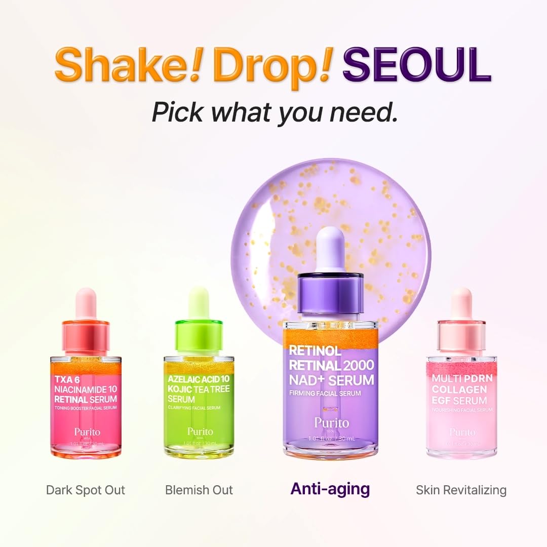 PURITO Retinol 0.1% + Retinal 0.1% Anti-Aging Facial Serum | for Wrinkles, Fine Lines & Firmer Skin | Dual Retinoids with NAD+, Improve Elasticity & Skin Texture - FENGGESTORE20