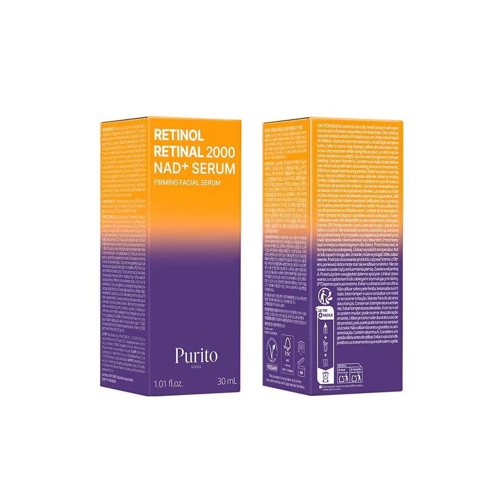PURITO Retinol 0.1% + Retinal 0.1% Anti-Aging Facial Serum | for Wrinkles, Fine Lines & Firmer Skin | Dual Retinoids with NAD+, Improve Elasticity & Skin Texture - FENGGESTORE20