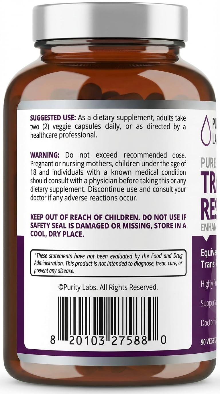 Purity Labs Trans-Resveratrol Supplement 5,000 mg Equivalent per Serving with Quercetin, USDA Organic High Potency Antioxidant, - FENGGESTORE20