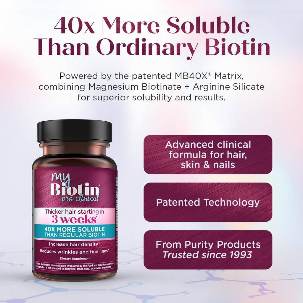 Purity Products MyBiotin ProClinical – Thicker Hair Starting in 3 Weeks & Fights Wrinkles - MB40X Patented Biotin Vitamin B7 Matrix w/Astaxanthin - FENGGESTORE20