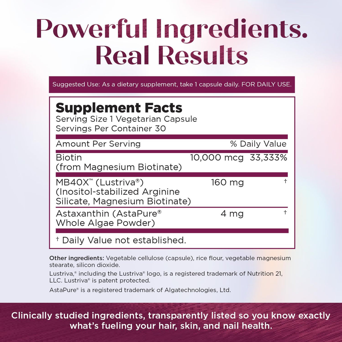 Purity Products MyBiotin ProClinical – Thicker Hair Starting in 3 Weeks & Fights Wrinkles - MB40X Patented Biotin Vitamin B7 Matrix w/Astaxanthin - FENGGESTORE20