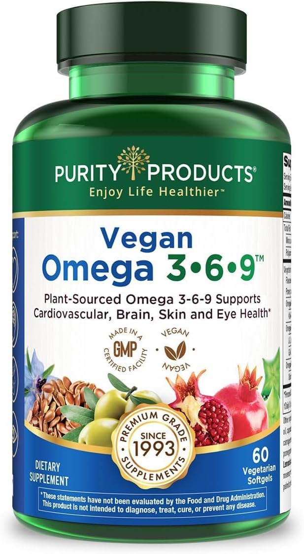 Purity Products Omega 3-6-9 Vegan and Vegetarian Formula - “5 in 1” Essential Fatty Acid Complex - Scientifically Formulated Plant-Based Omega 3 6 9 Essential Fatty Acids (EFA) - from (60) - FENGGESTORE20