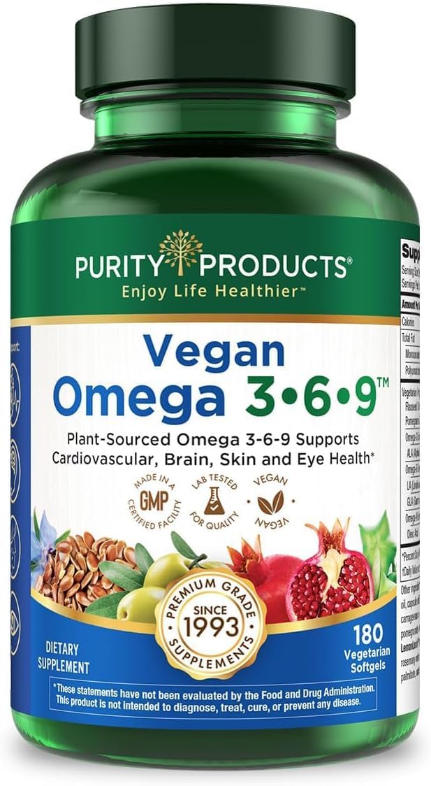 Purity Products Vegan Omega 3 6 9 Formula - “5 in 1” Essential Fatty Acid Complex - Scientifically Formulated Plant-Based Vegan Omega 3-6-9 Essential Fatty Acids - FENGGESTORE20