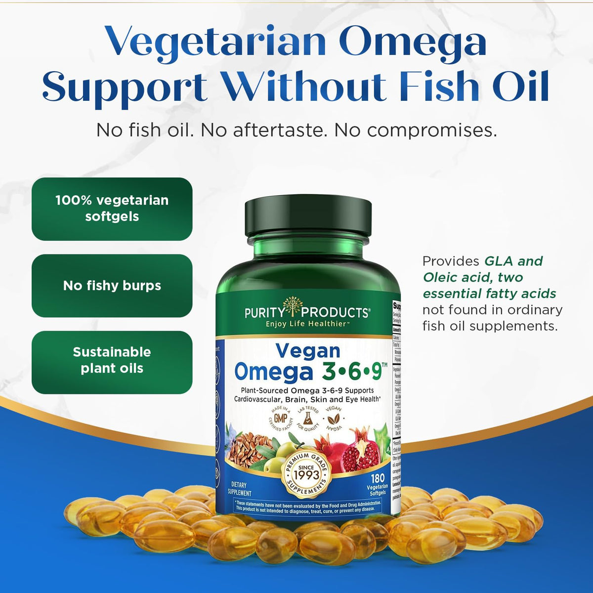 Purity Products Vegan Omega 3 6 9 Formula - “5 in 1” Essential Fatty Acid Complex - Scientifically Formulated Plant-Based Vegan Omega 3-6-9 Essential Fatty Acids - FENGGESTORE20