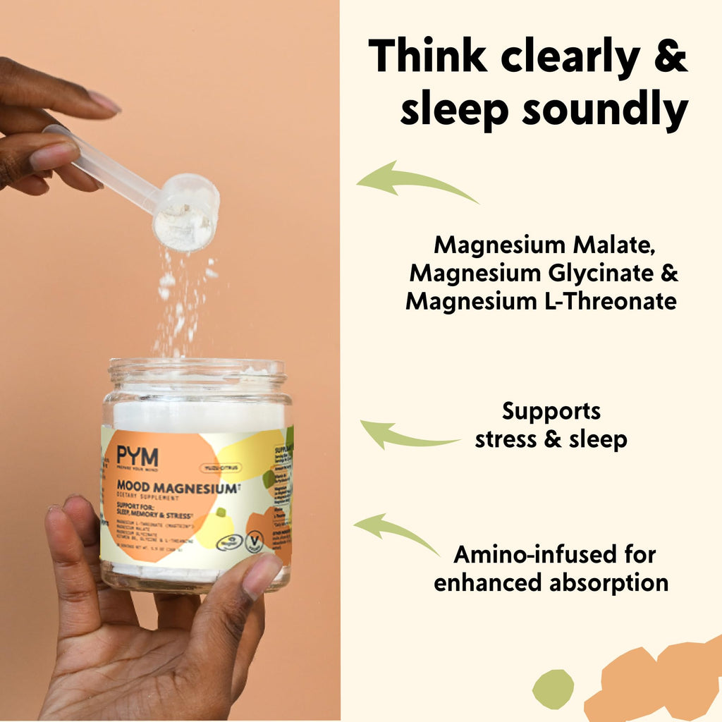 PYM Mood Magnesium Powder to Support Stress & Better Sleep, 30 Servings - Magnesium Glycinate, Magnesium Malate & l-Threonate, Yuzu Citrus | Non-GMO - FENGGESTORE20