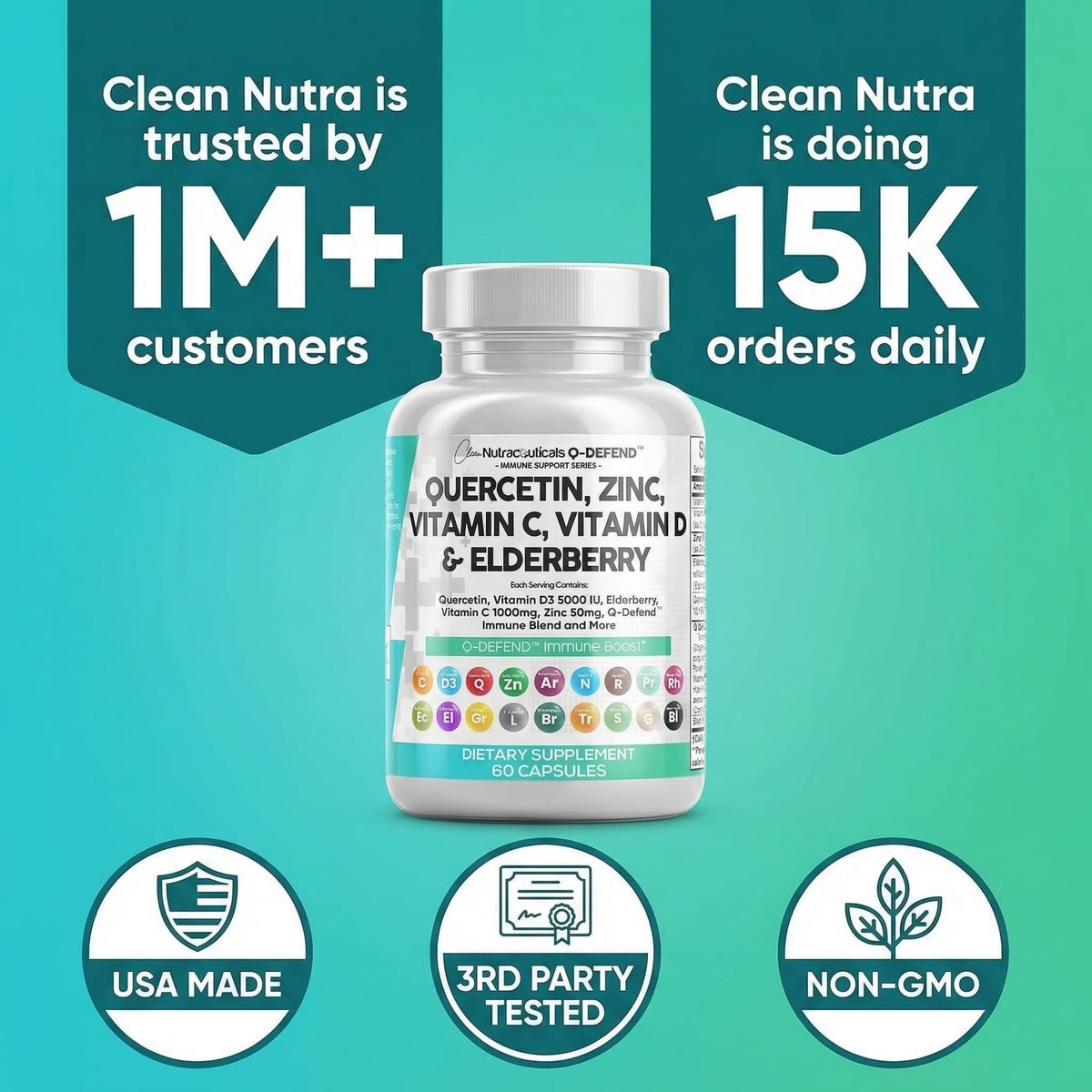 Q Defend Quercetin Supplement with Zinc Vitamin C Vitamin D Elderberry Turmeric Black Pepper Garlic Ginger Sea Moss Lysine Stinging Nettle Reishi Mushroom Immune - FENGGESTORE20