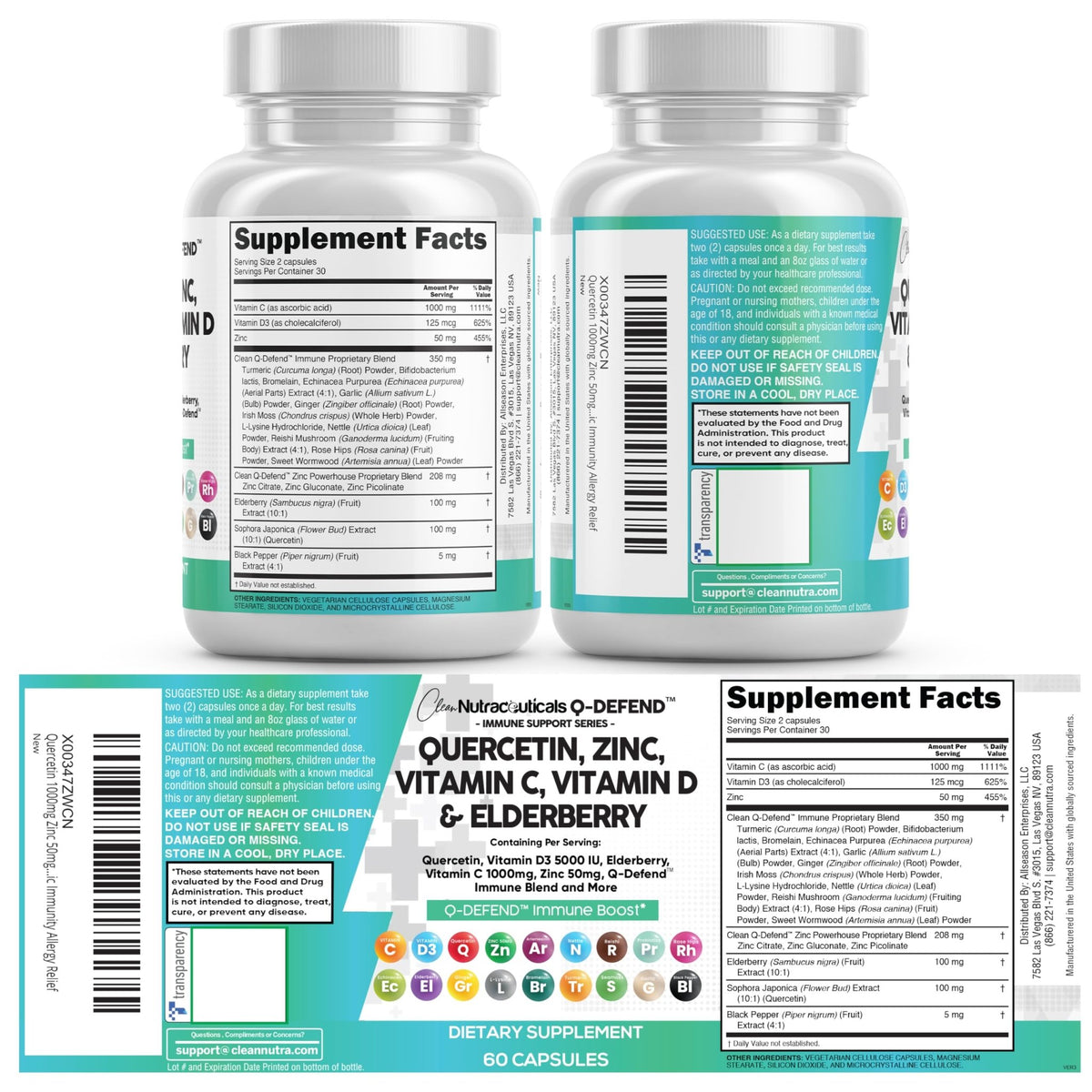 Q Defend Quercetin Supplement with Zinc Vitamin C Vitamin D Elderberry Turmeric Black Pepper Garlic Ginger Sea Moss Lysine Stinging Nettle Reishi Mushroom Immune - FENGGESTORE20