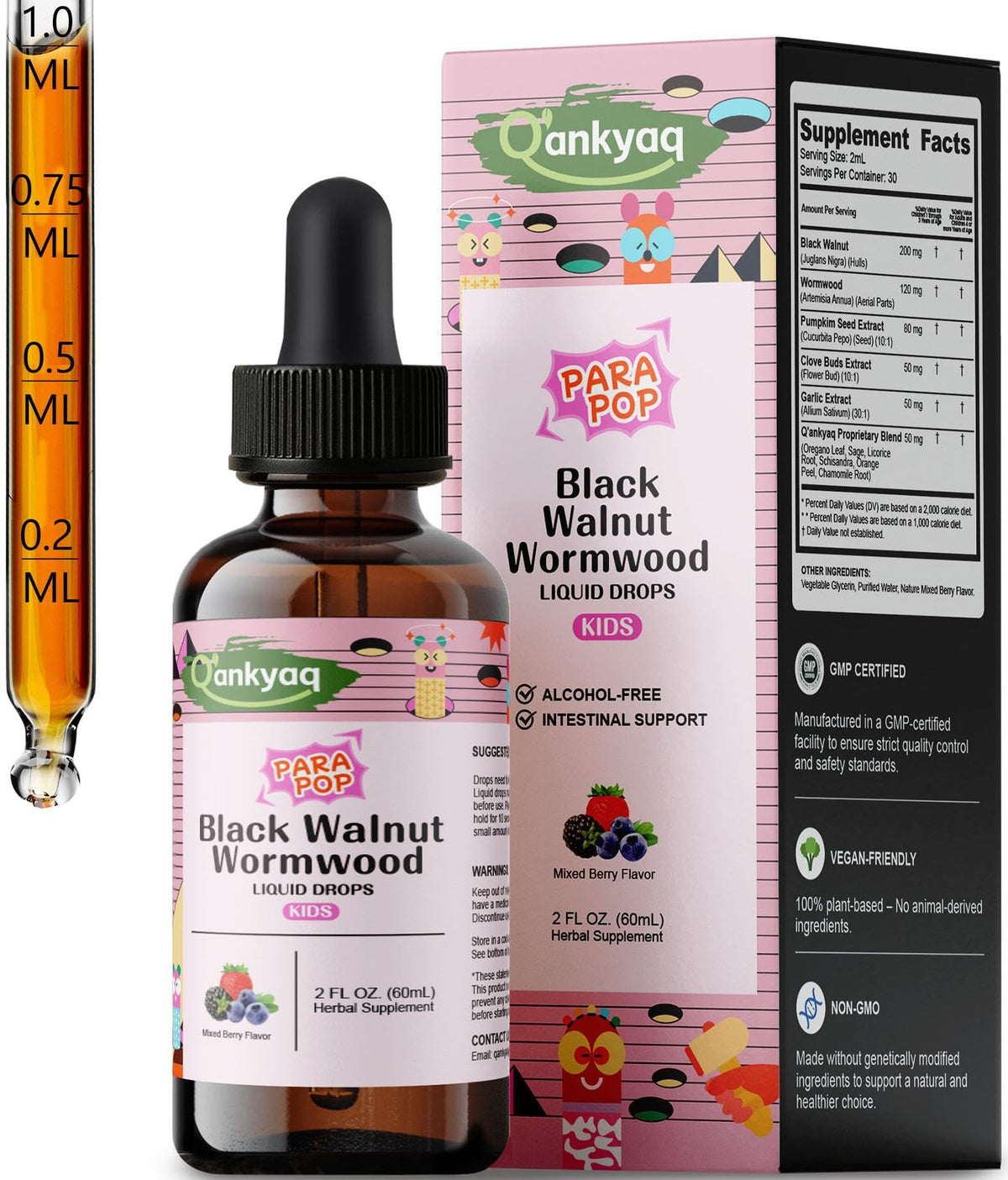 Q'ankyaq Black Walnut Wormwood Liquid for Kids, Gut Cleanse for Children Drops, Natural Detox Support, Gut & Immune Support with Cloves, Garlic, - FENGGESTORE20