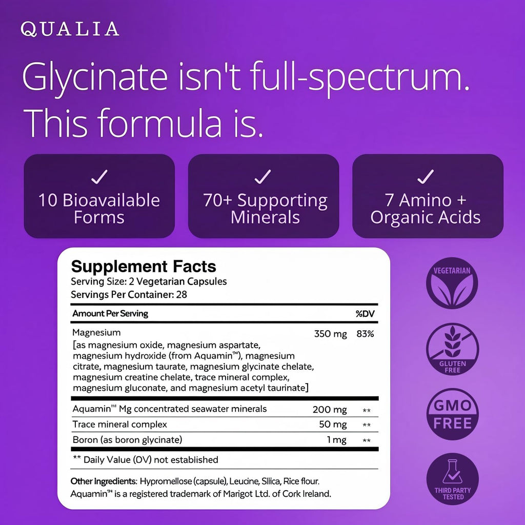 Qualia Magnesium+ | Doctor-Formulated. Premium Formula | High Bioavailability | 10 Forms of Magnesium & 70+ Minerals | Relaxed Mood, restful Sleep, & Exercise Recovery | 1 Month Supply - FENGGESTORE20