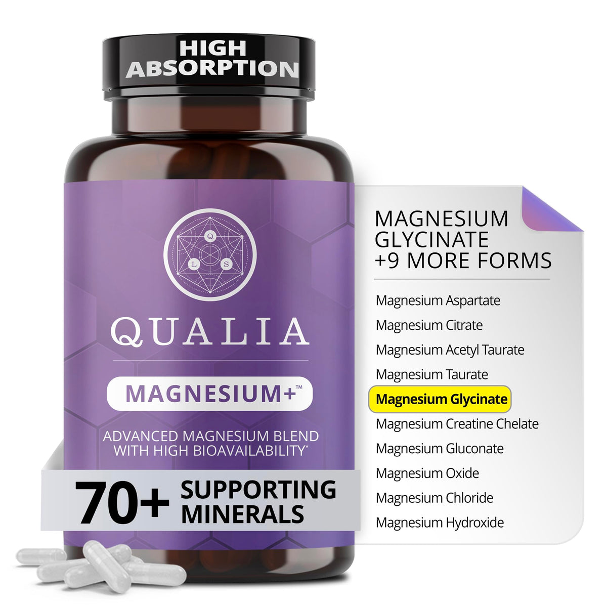 Qualia Magnesium+ | Doctor-Formulated. Premium Formula | High Bioavailability | 10 Forms of Magnesium & 70+ Minerals | Relaxed Mood, restful Sleep, & Exercise Recovery | 1 Month Supply - FENGGESTORE20