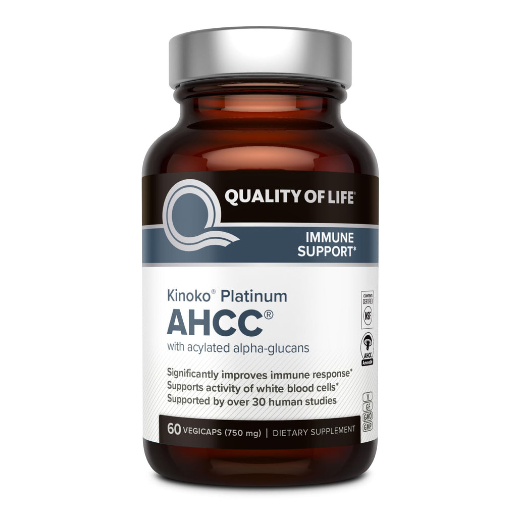Quality of Life Premium Kinoko Platinum AHCC Herbal Supplement, 750mg per Capsule, for Immune Support, Liver Function, Maintains Natural Killer Cell Activity - FENGGESTORE20