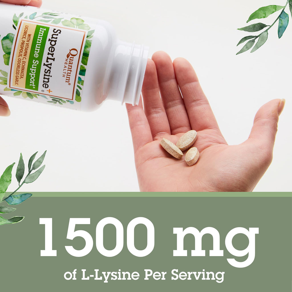 Quantum Health Super Lysine+ / Advanced Formula Lysine+ Immune Support with Vitamin C, Echinacea, Licorice, Propolis, Odorless Garlic - FENGGESTORE20