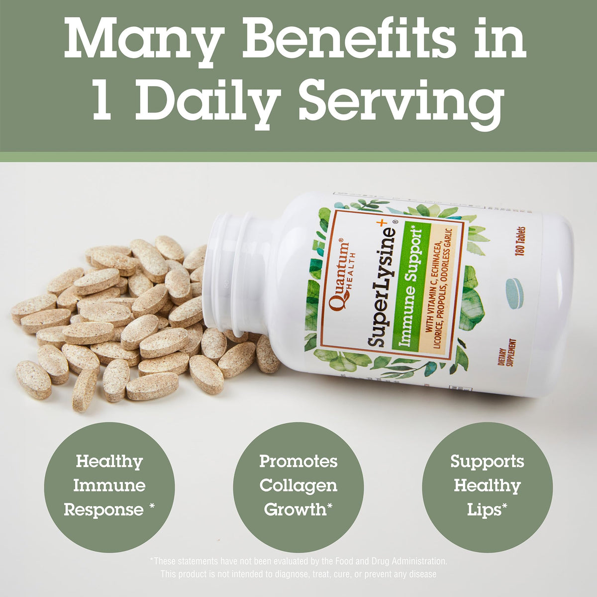 Quantum Health Super Lysine+ / Advanced Formula Lysine+ Immune Support with Vitamin C, Echinacea, Licorice, Propolis, Odorless Garlic - FENGGESTORE20
