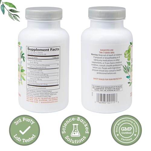 Quantum Health Super Lysine+ / Advanced Formula Lysine+ Immune Support with Vitamin C, Echinacea, Licorice, Propolis, Odorless Garlic - FENGGESTORE20