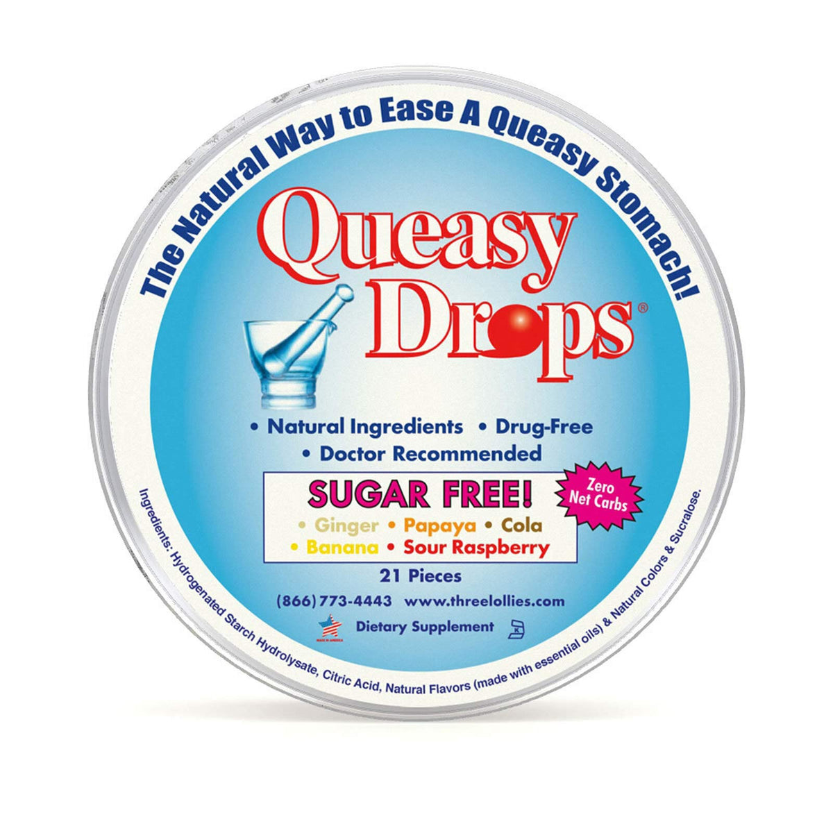 Queasy Drops Sugar Free! 21 Lozenges - FENGGESTORE20