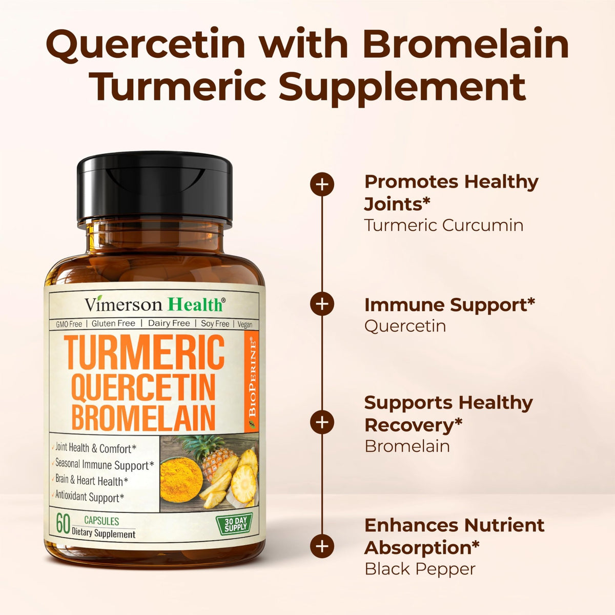 Quercetin with Bromelain Turmeric Curcumin Supplement – Allergy Relief, Immune & Joint Support – Organic Turmeric Supplement w/Bioperine for Enhanced Absorption - FENGGESTORE20