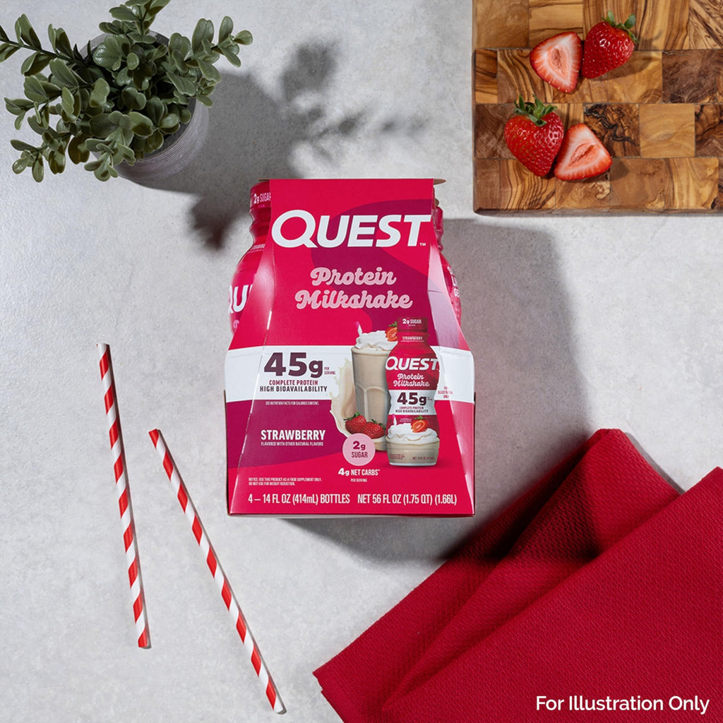 Quest Nutrition Strawberry Protein Shake, 45g Protein, 2g Sugar, 4g Net Carbs, Ready to Drink, Gluten Free, 4 Count - FENGGESTORE20
