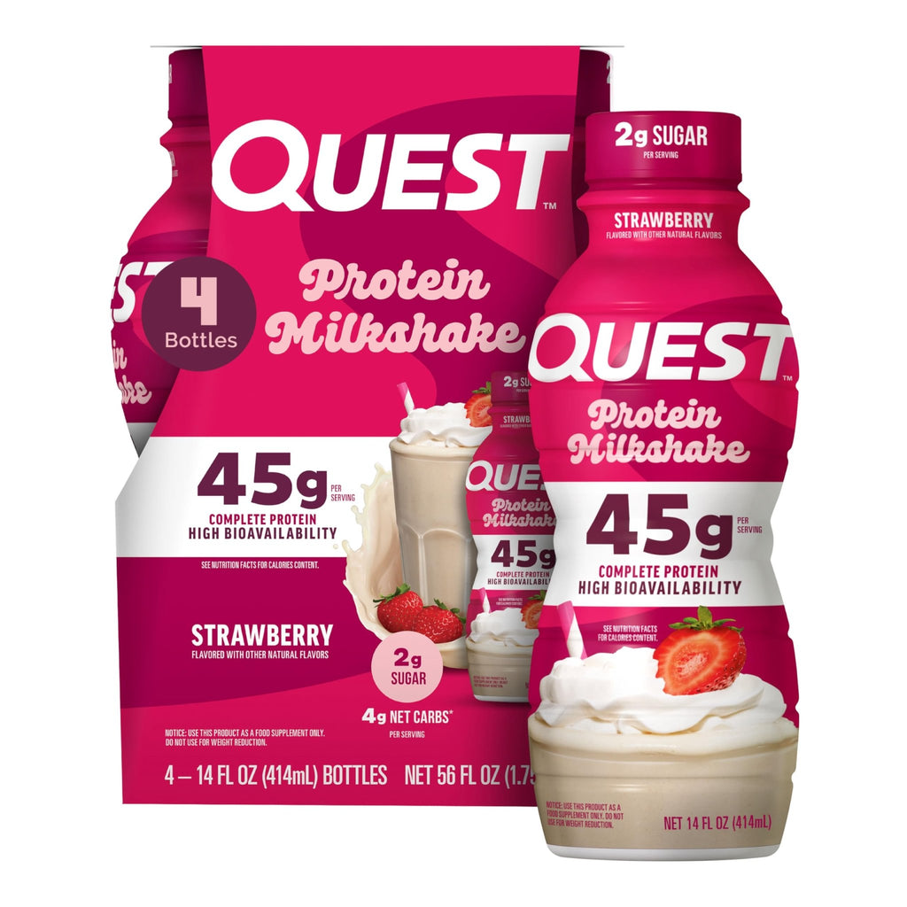 Quest Nutrition Strawberry Protein Shake, 45g Protein, 2g Sugar, 4g Net Carbs, Ready to Drink, Gluten Free, 4 Count - FENGGESTORE20