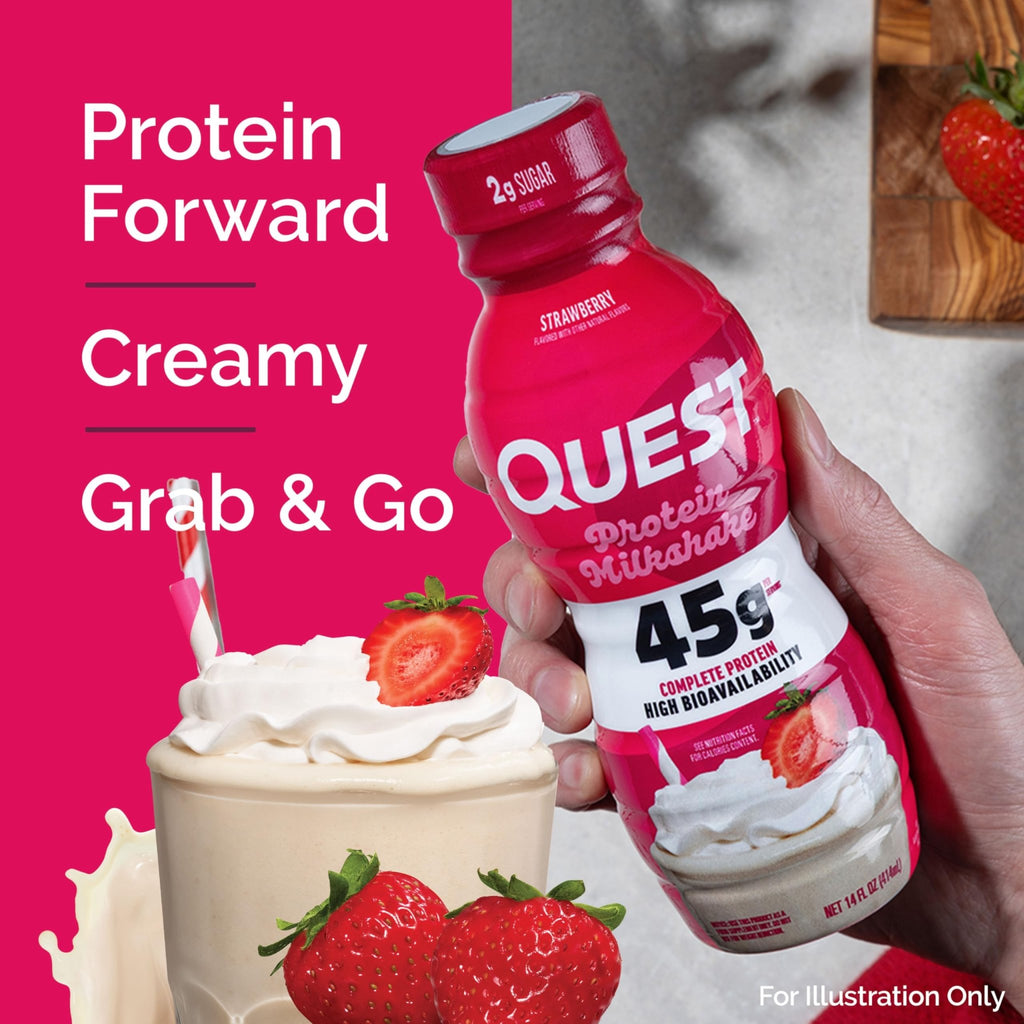 Quest Nutrition Strawberry Protein Shake, 45g Protein, 2g Sugar, 4g Net Carbs, Ready to Drink, Gluten Free, 4 Count - FENGGESTORE20