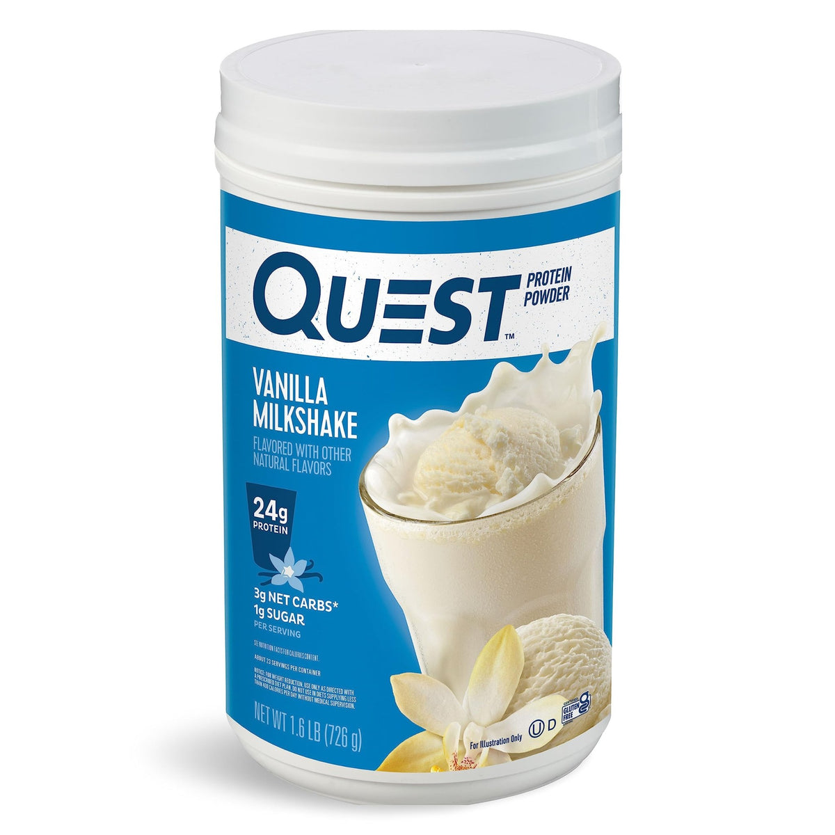Quest Nutrition Vanilla Milkshake Protein Powder, 24g of Protein, 1g of Sugar, Low Carb, Gluten Free, 1.6 Pound, 23 Servings - FENGGESTORE20