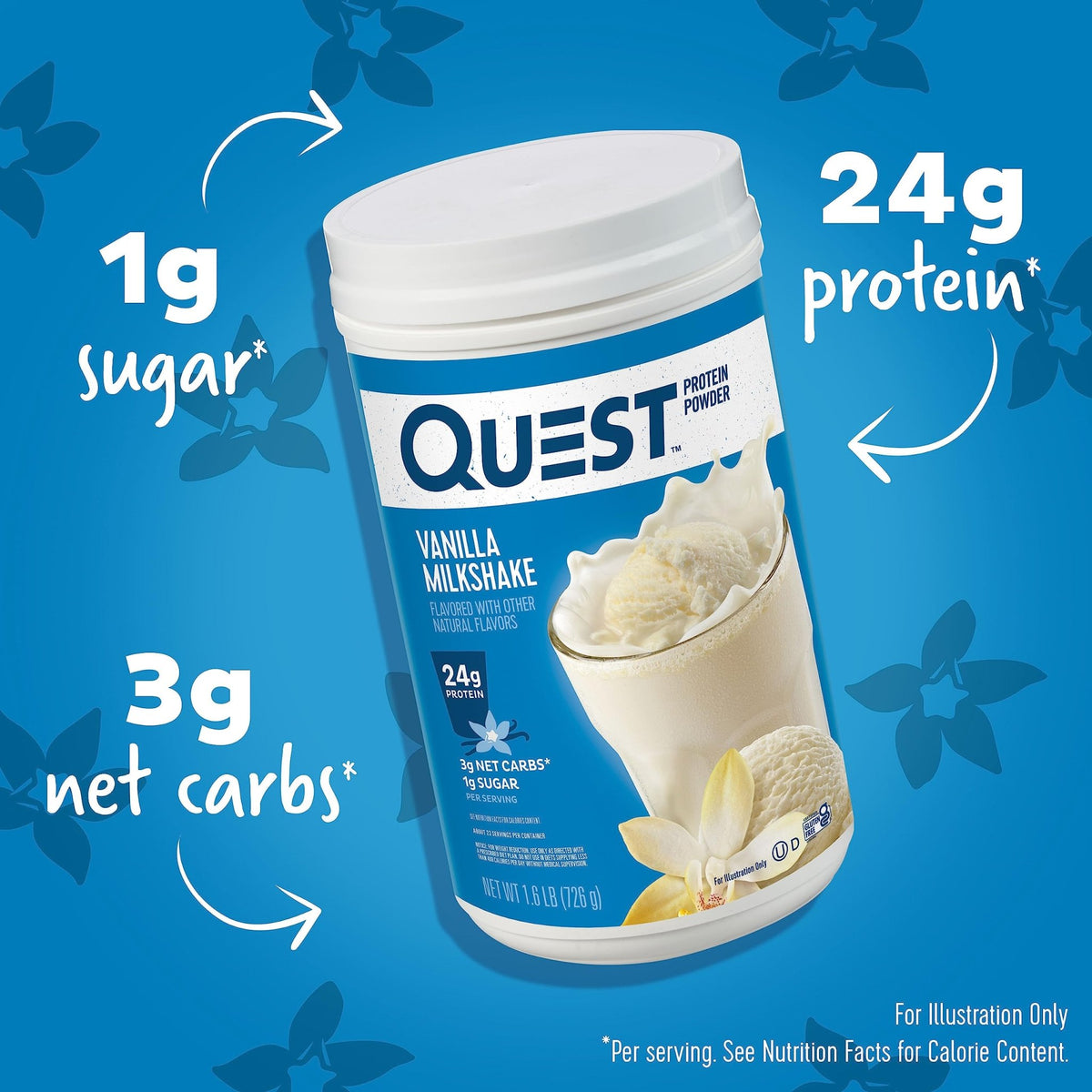 Quest Nutrition Vanilla Milkshake Protein Powder, 24g of Protein, 1g of Sugar, Low Carb, Gluten Free, 1.6 Pound, 23 Servings - FENGGESTORE20