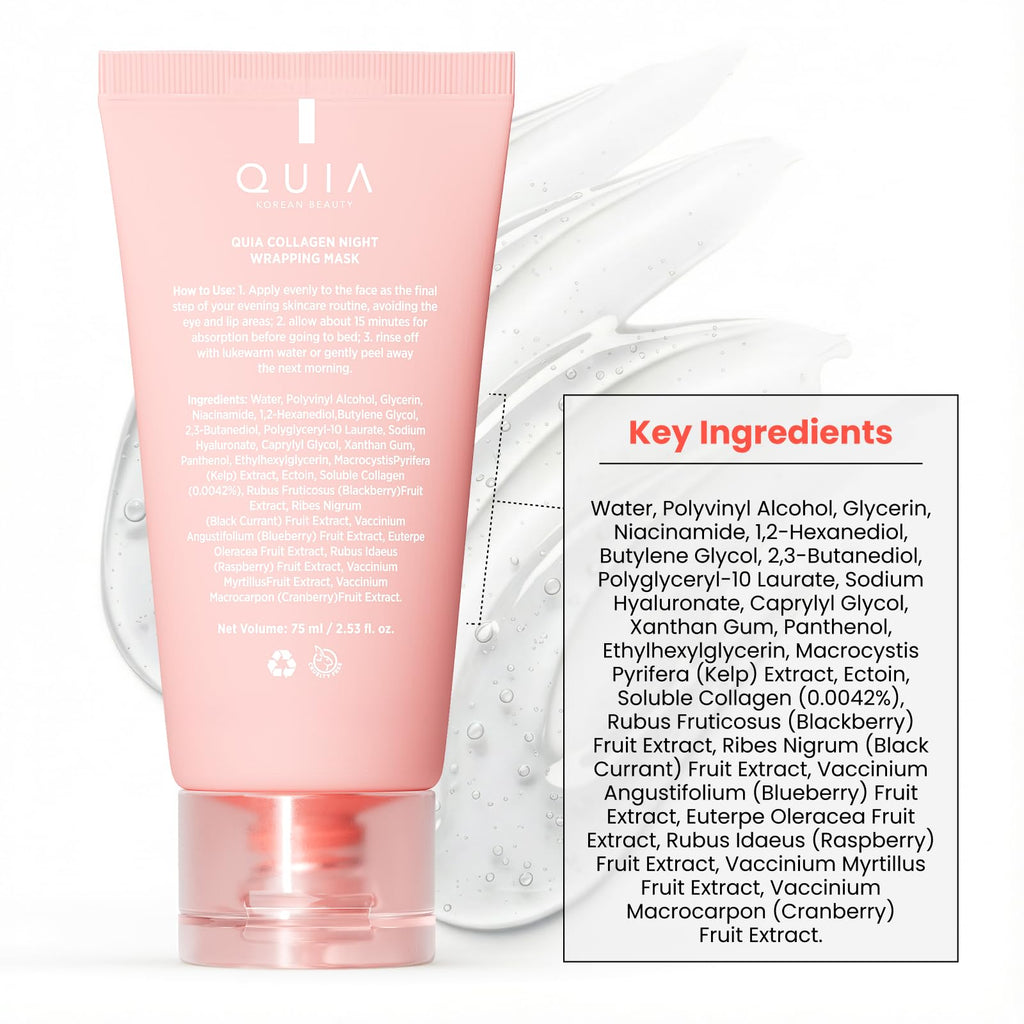 QUIA Collagen Wrapping Mask 75ml - Clinical +92% Firmer Appearance - Overnight Glass Skin Peel Off - Korean Skincare - FENGGESTORE20