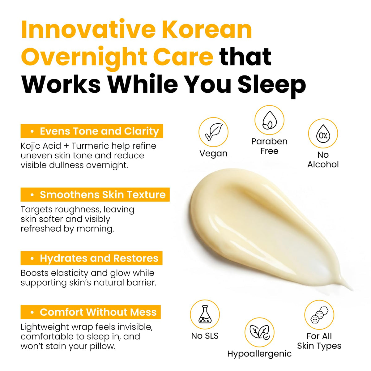 QUIA Turmeric + Kojic Acid Overnight Wrapping Mask – Hydration Mask for Glowing Skin - FENGGESTORE20