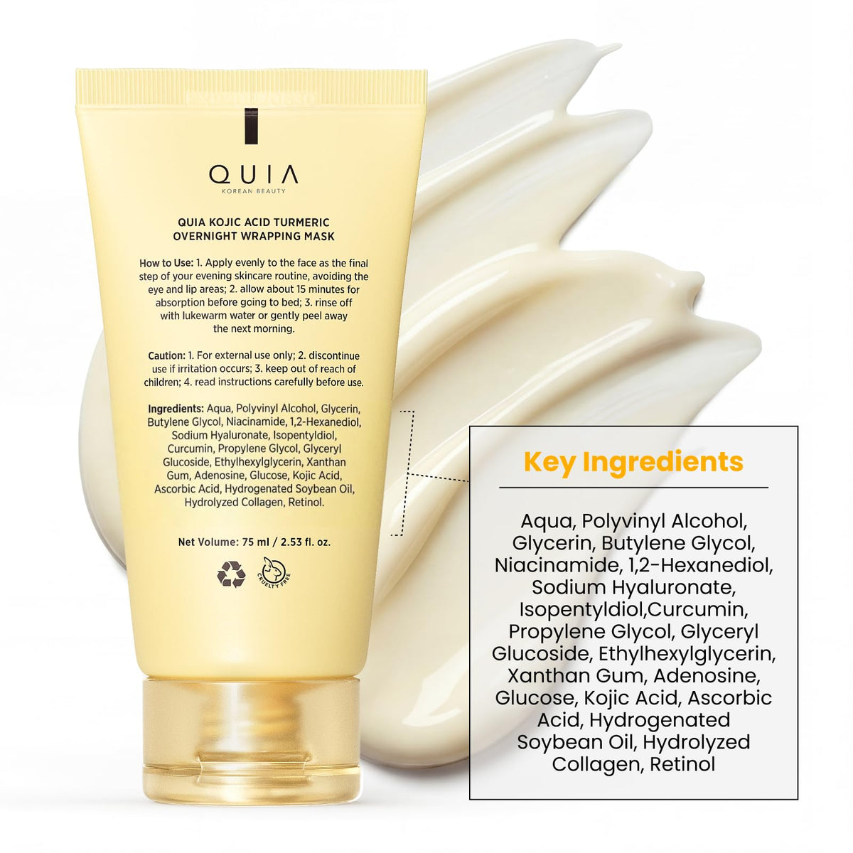 QUIA Turmeric + Kojic Acid Overnight Wrapping Mask – Hydration Mask for Glowing Skin - FENGGESTORE20