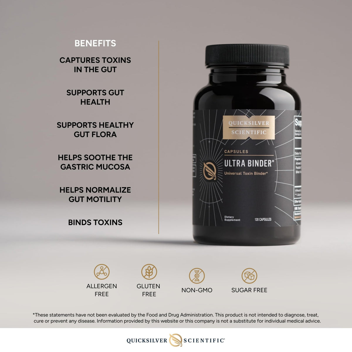 Quicksilver Scientific Ultra Binder - Multi Toxin Binder with Bentonite Clay Powder, Zeolite Detox & Charcoal - Supplement for Gut Support - FENGGESTORE20