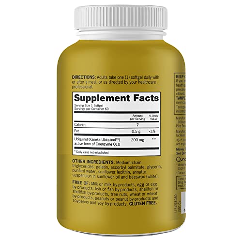 Qunol 200mg Ubiquinol, Powerful Antioxidant for Heart and Vascular Health, Essential for energy production, Natural Supplement Active Form of CoQ10, 60 Count - FENGGESTORE20