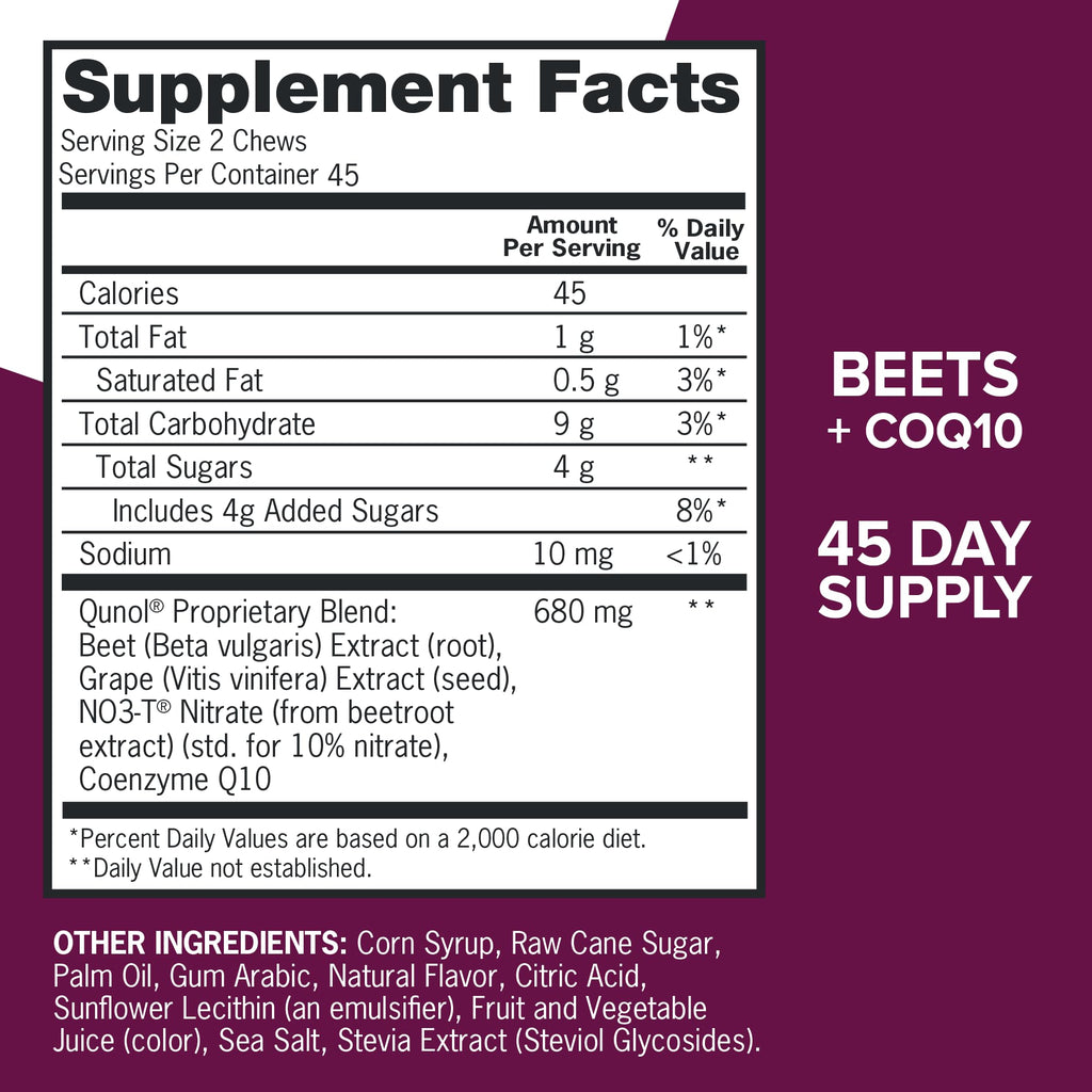 Qunol Beets Chews for Blood Pressure Support, 3 in 1 Beets + CoQ10 + Grape Seed Extract, - FENGGESTORE20
